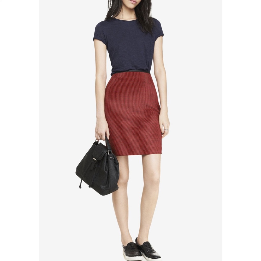 EXPRESS Red and Black Houndstooth Pencil Skirt Sz8